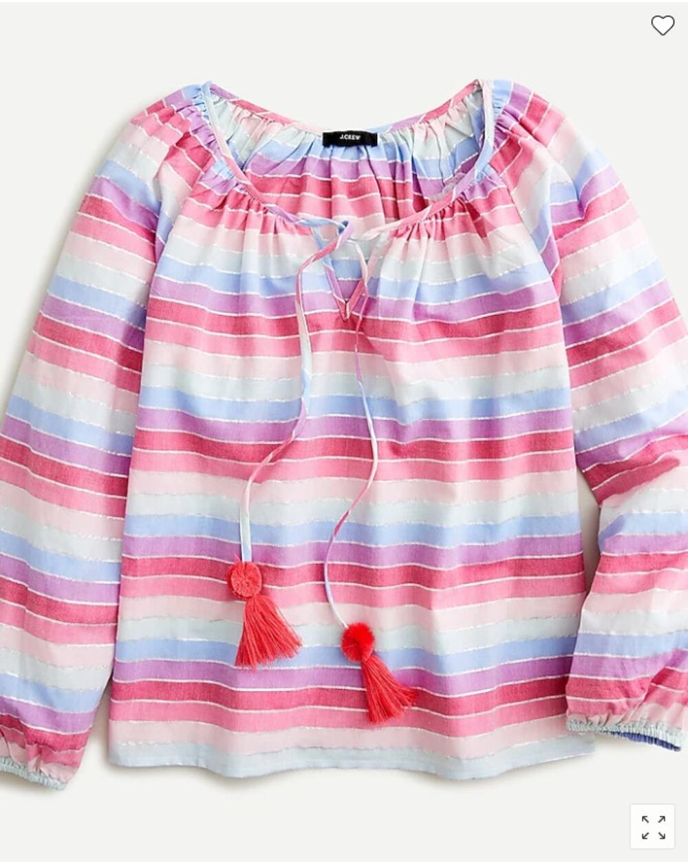 J.CREW NWT Peasant top in metallic pastel stripe cotton blouse AM634 // XS